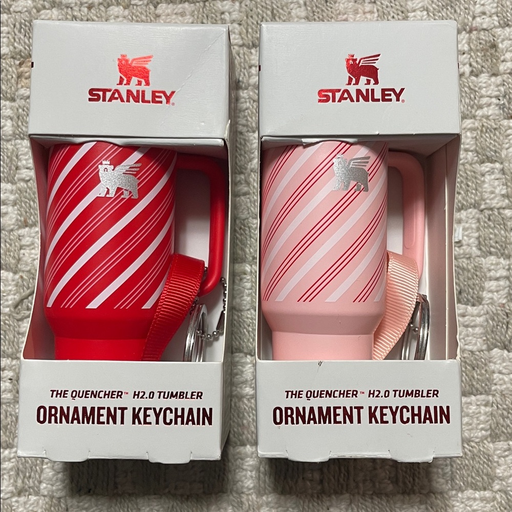 Stanley Red Candy Cane and Strawberry Cream & Pink Ornament Keychain Set